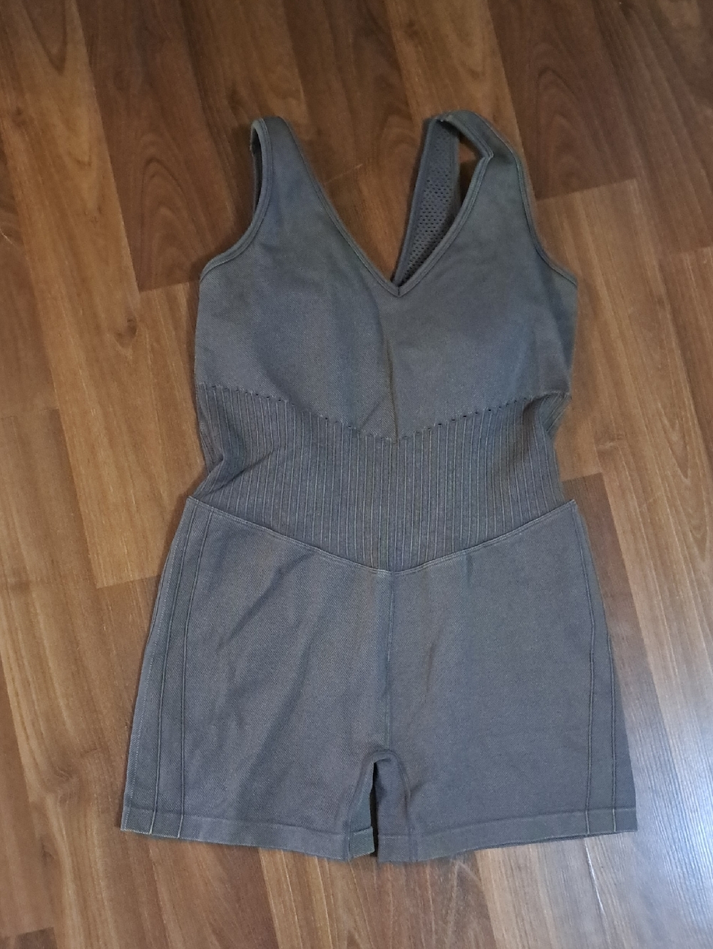 JoyLab Ribbed Sleeveless Romper in Charcoal Gray